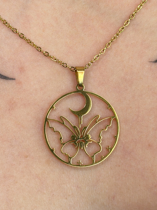 Luna Papillon – Schmetterling Mond Kette Gold | Witchy Celestial Schmuck | Fairy Fantasy Halskette