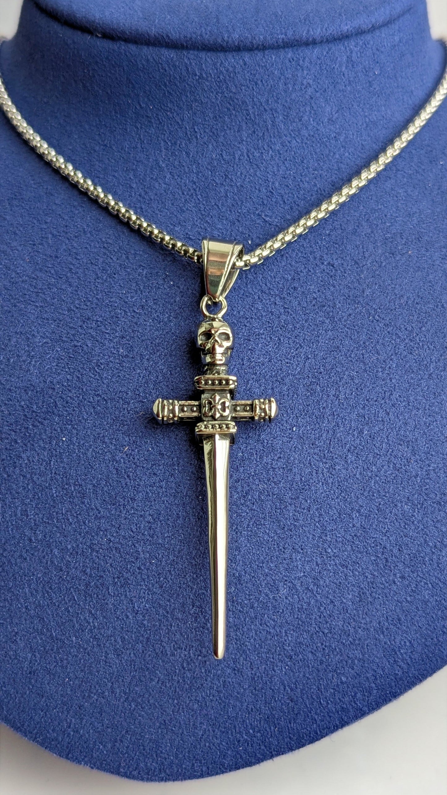 Totenkopf Schwert Halskette Silber | Edelstahl | Gothic Schmuck | Skull Kette