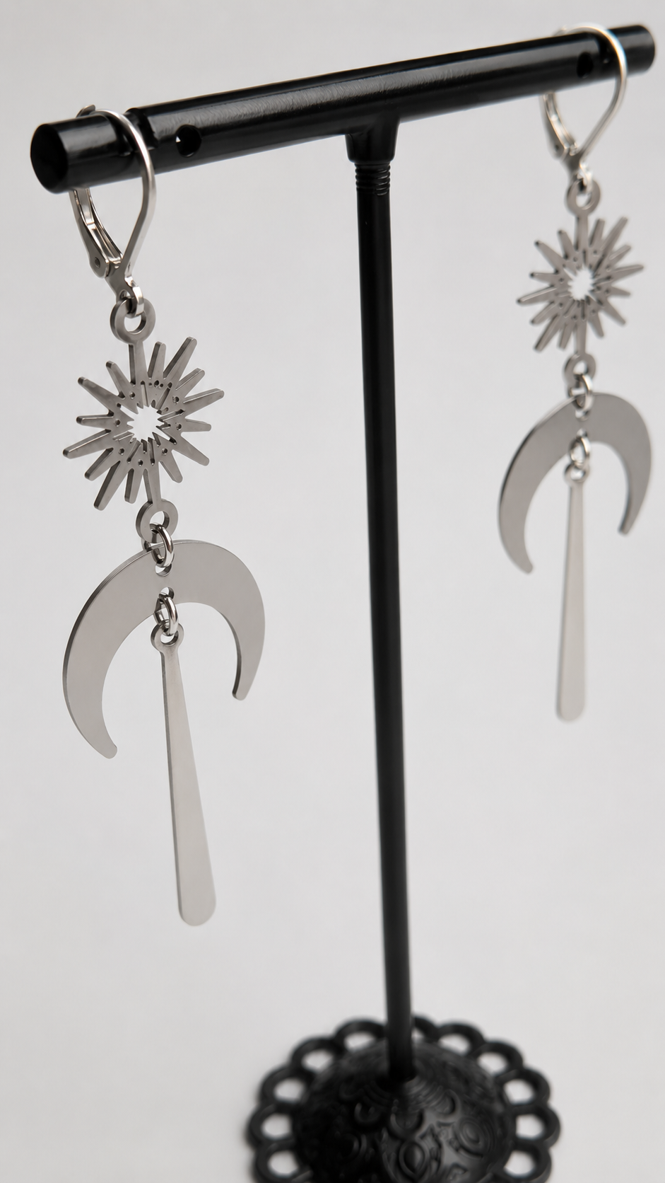 Stern Mond Ohrriinge | Edelstahl | Gold oder Silber | Witchy Schmuck | Moon Earrings | Boho Gothic | 7cm