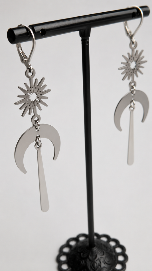 Stern Mond Ohrriinge | Edelstahl | Gold oder Silber | Witchy Schmuck | Moon Earrings | Boho Gothic | 7cm