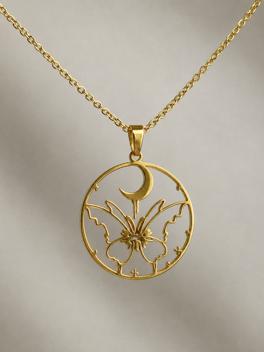 Luna Papillon – Schmetterling Mond Kette Gold | Witchy Celestial Schmuck | Fairy Fantasy Halskette
