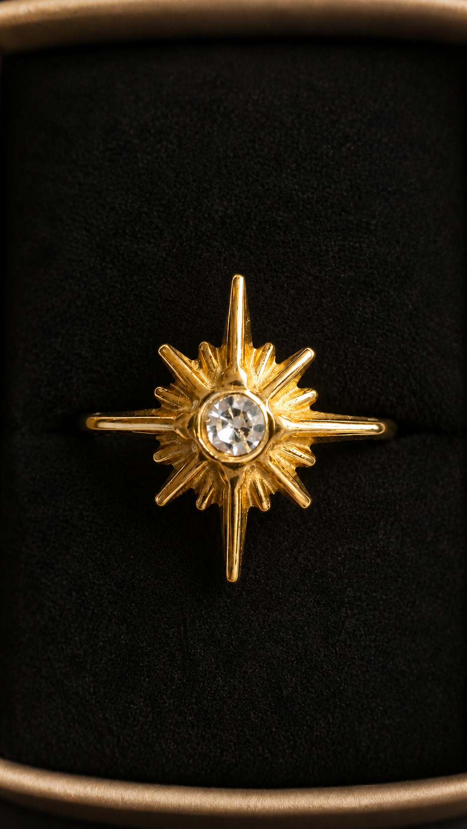 Nordster Ring Gold | Himmlischer Stern Ring Edelstahl | Größenverstellbar | Celestial Schmuck | Witchy Ring | Gothic Jewelry | Fantasy Ring