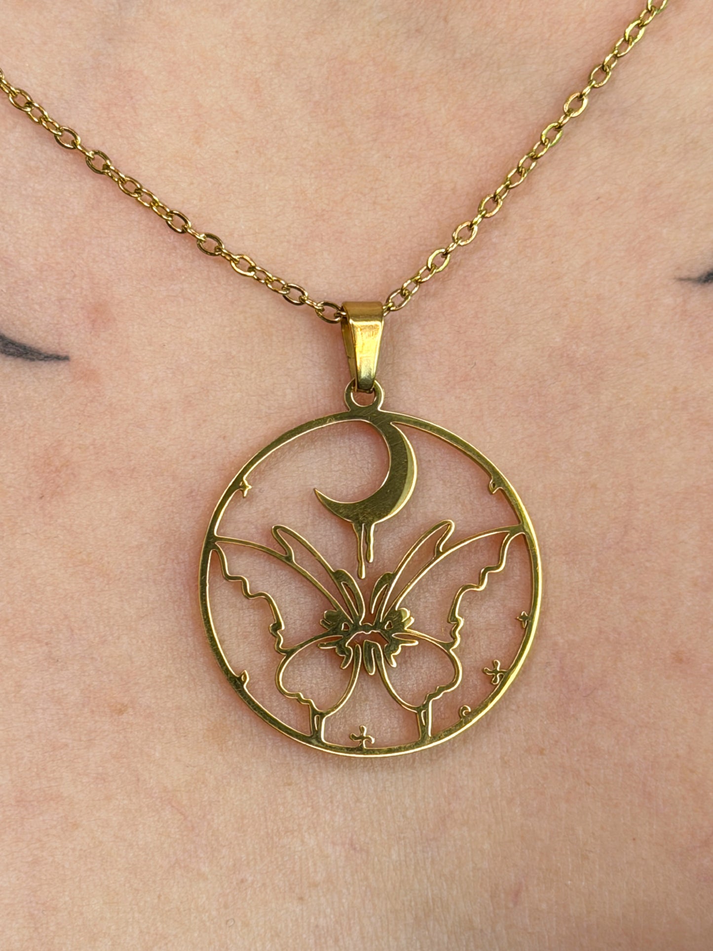 Luna Papillon – Schmetterling Mond Kette Gold | Witchy Celestial Schmuck | Fairy Fantasy Halskette