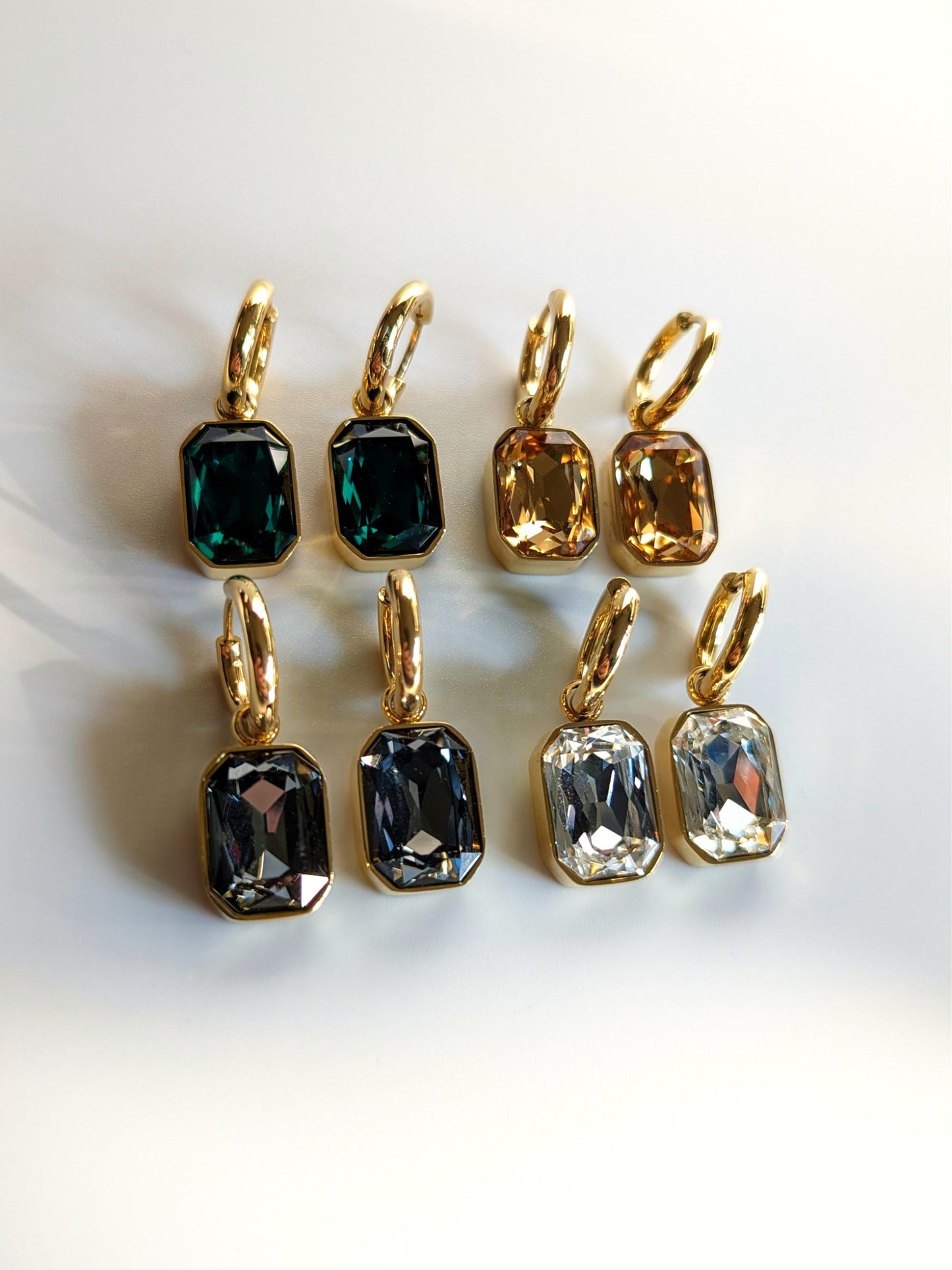 Edelstahl Gold Creolen - Ohrringe mit Kristallglas Anhänger