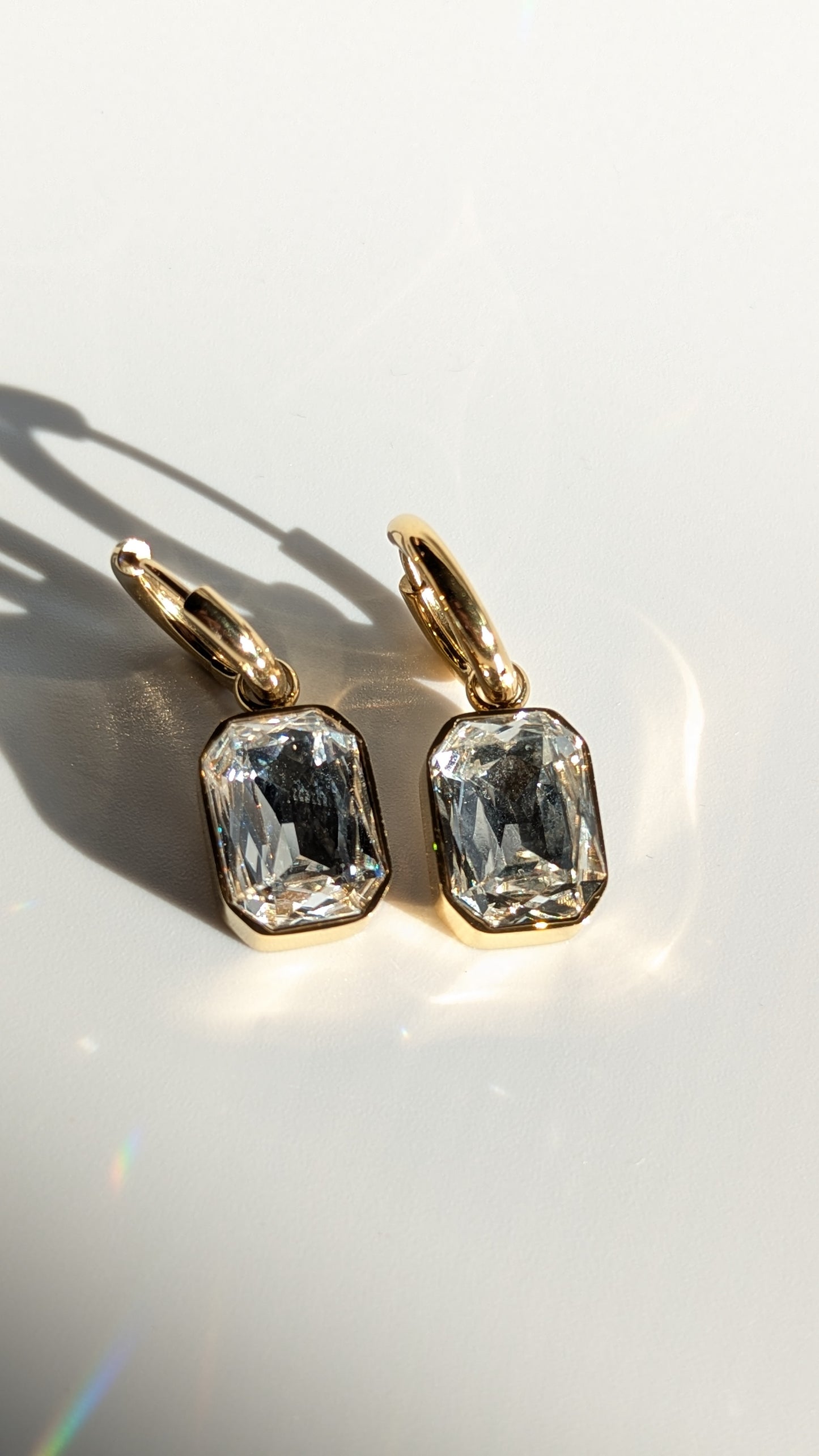 Edelstahl Gold Creolen - Ohrringe mit Kristallglas Anhänger