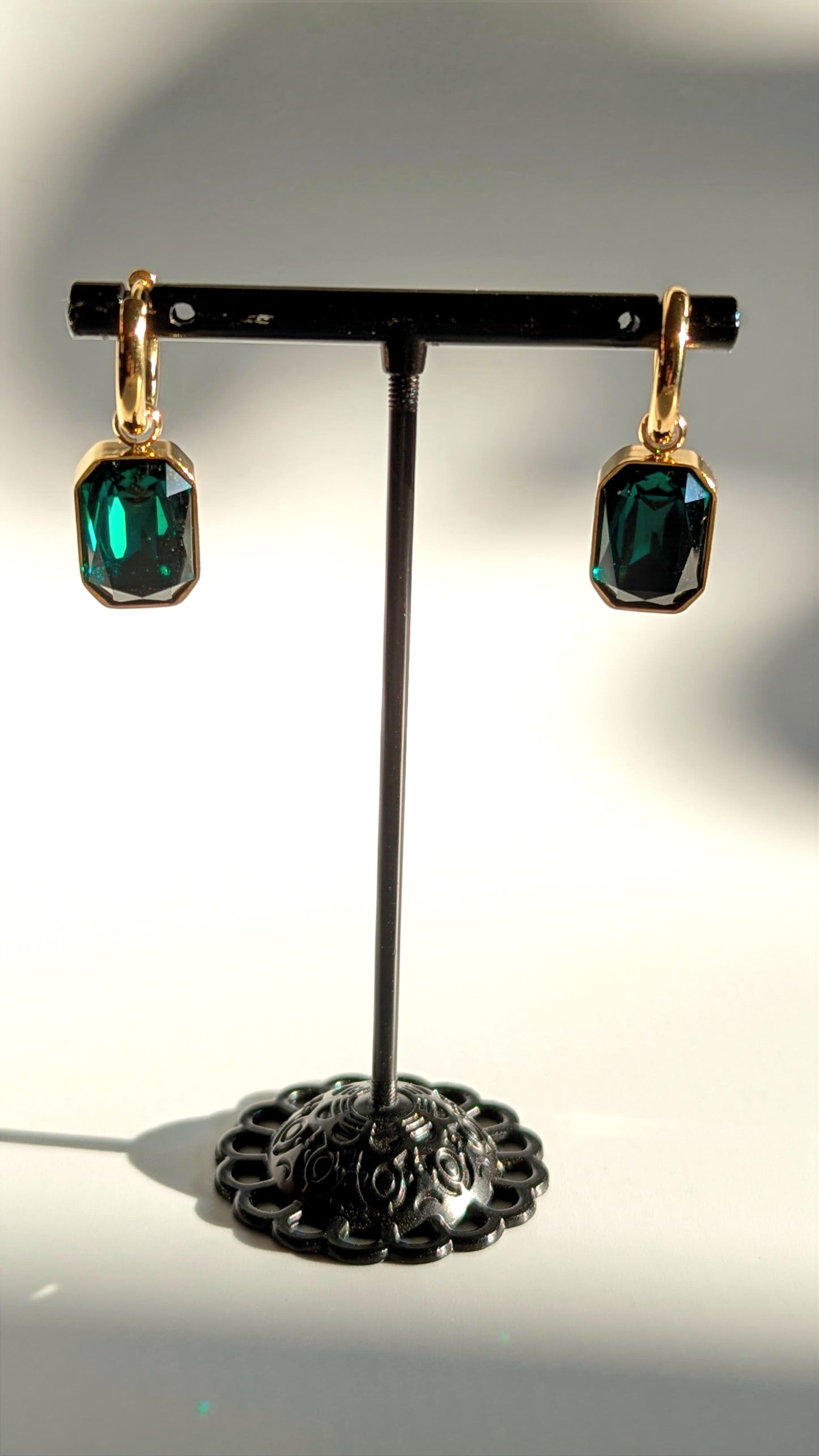 Edelstahl Gold Creolen - Ohrringe mit Kristallglas Anhänger