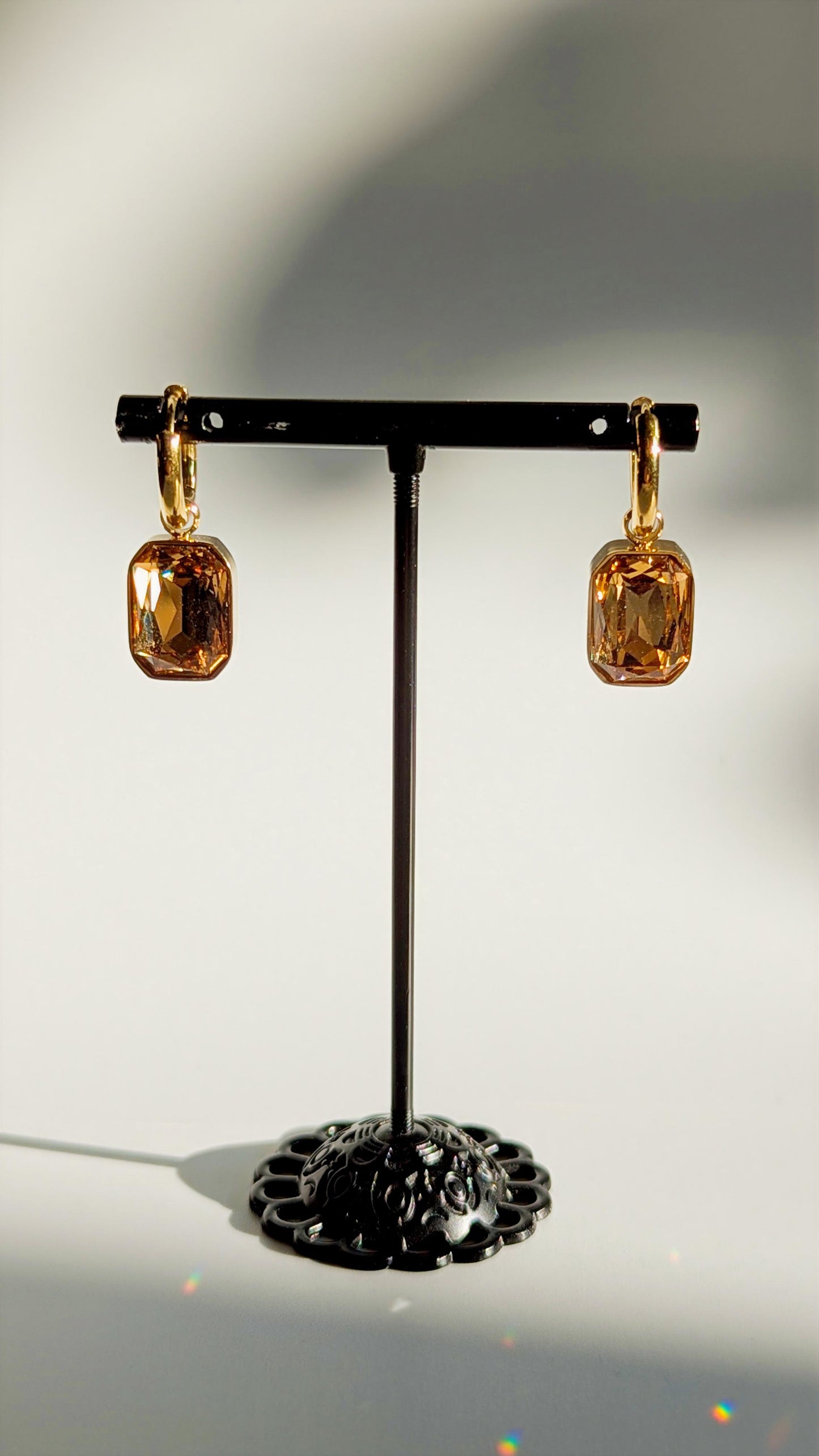 Edelstahl Gold Creolen - Ohrringe mit Kristallglas Anhänger