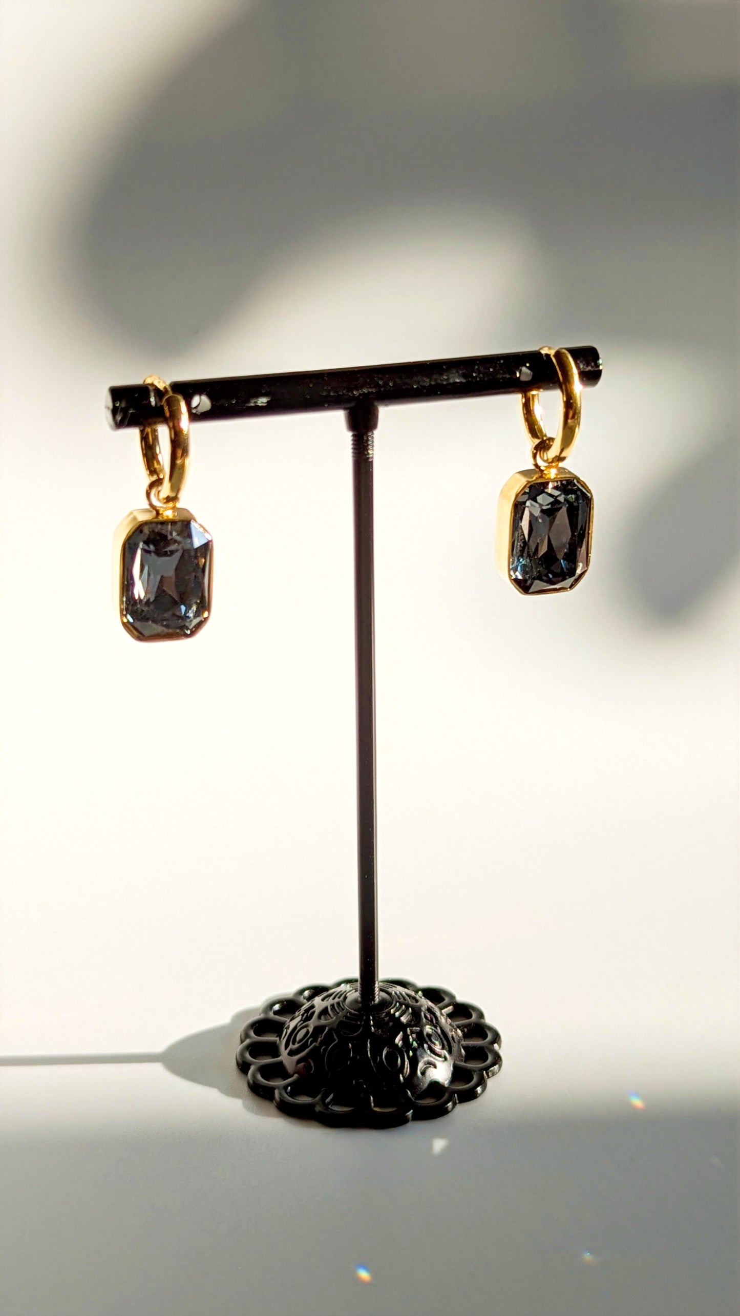 Edelstahl Gold Creolen - Ohrringe mit Kristallglas Anhänger