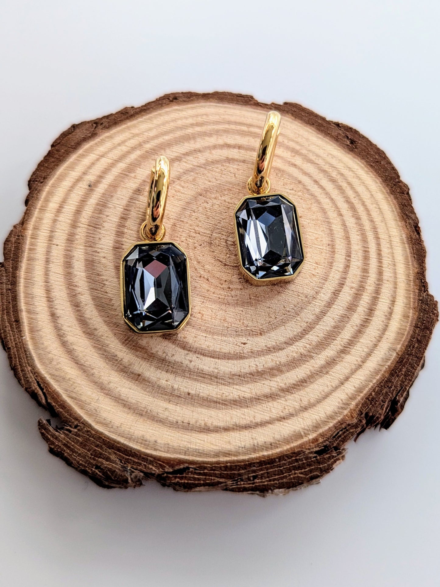 Edelstahl Gold Creolen - Ohrringe mit Kristallglas Anhänger