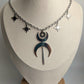 Mond Choker Silber | Doppelmond Halskette mit Sternen Anhängern | Edelstahl | Witchy Schmuck | Celestial Kette | Gothic Halskette