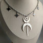 Mond Choker Silber | Doppelmond Halskette mit Sternen Anhängern | Edelstahl | Witchy Schmuck | Celestial Kette | Gothic Halskette