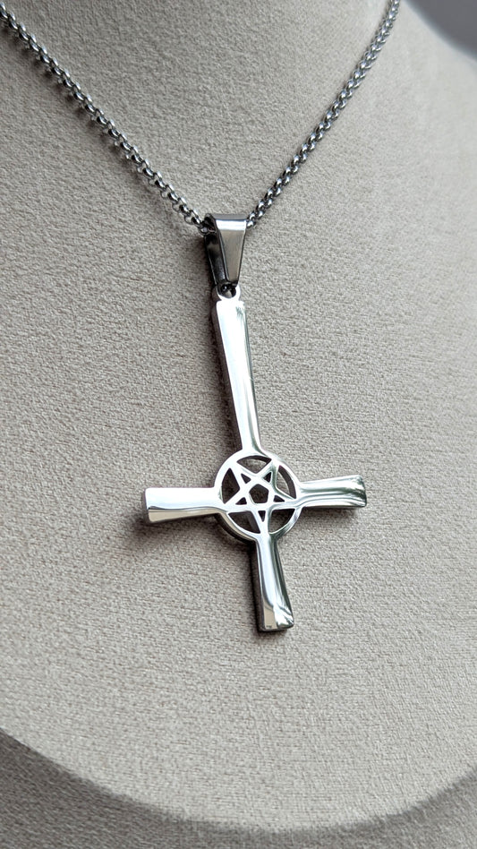 Pentagramm Kreuz Anhänger Halskette – Gothic Hexen Schmuck aus Edelstahl