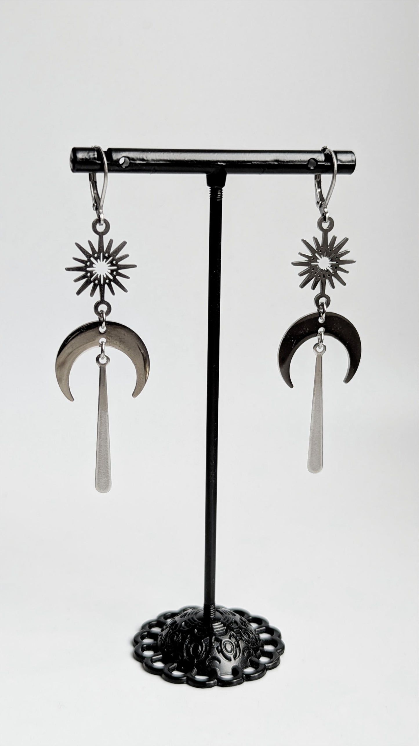 Stern Mond Ohrriinge | Edelstahl | Gold oder Silber | Witchy Schmuck | Moon Earrings | Boho Gothic | 7cm